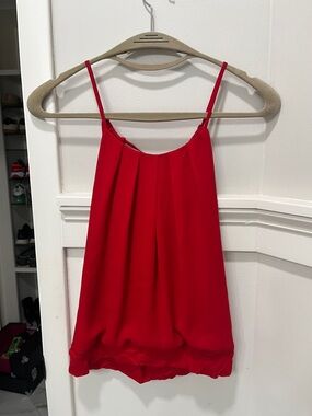 Express Red Pleated Spaghetti-Strap Camisole Tank